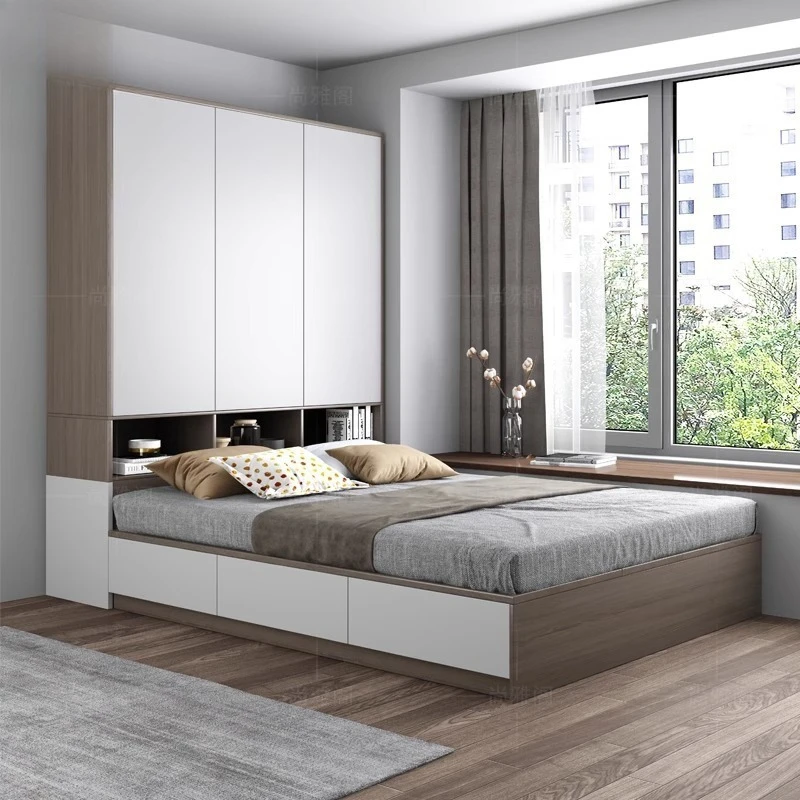 Single board bed, Japanese-style tatami bed, E0 multi-layer board storage wardrobe integrated bed, Nordic small apartment