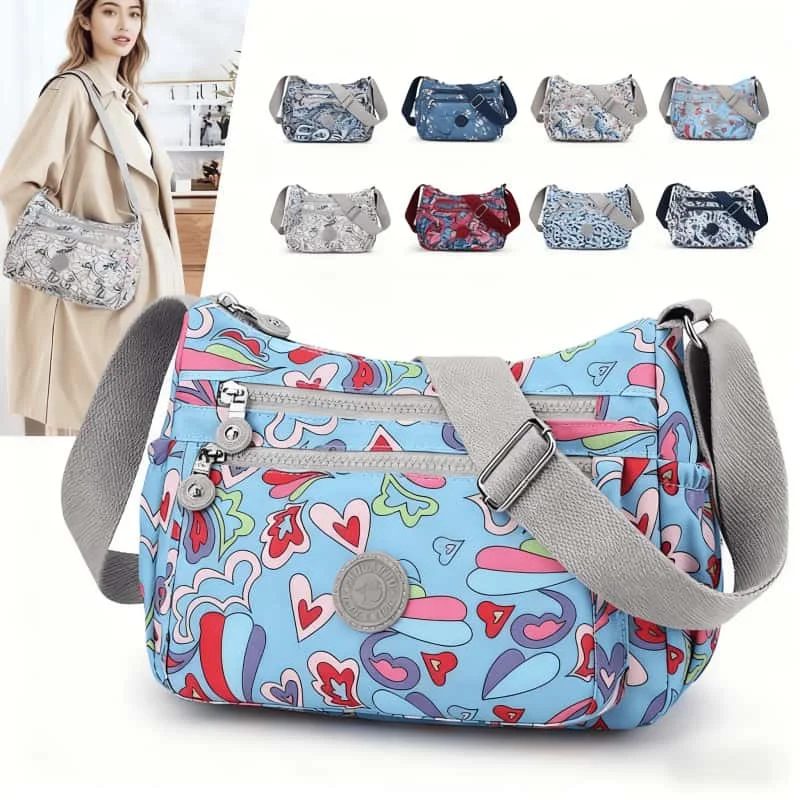 Women's Lightweight Nylon Crossbody Bag with Multiple Pockets Tote Purse Shoulder Handbag Travel Bag for Daily Use