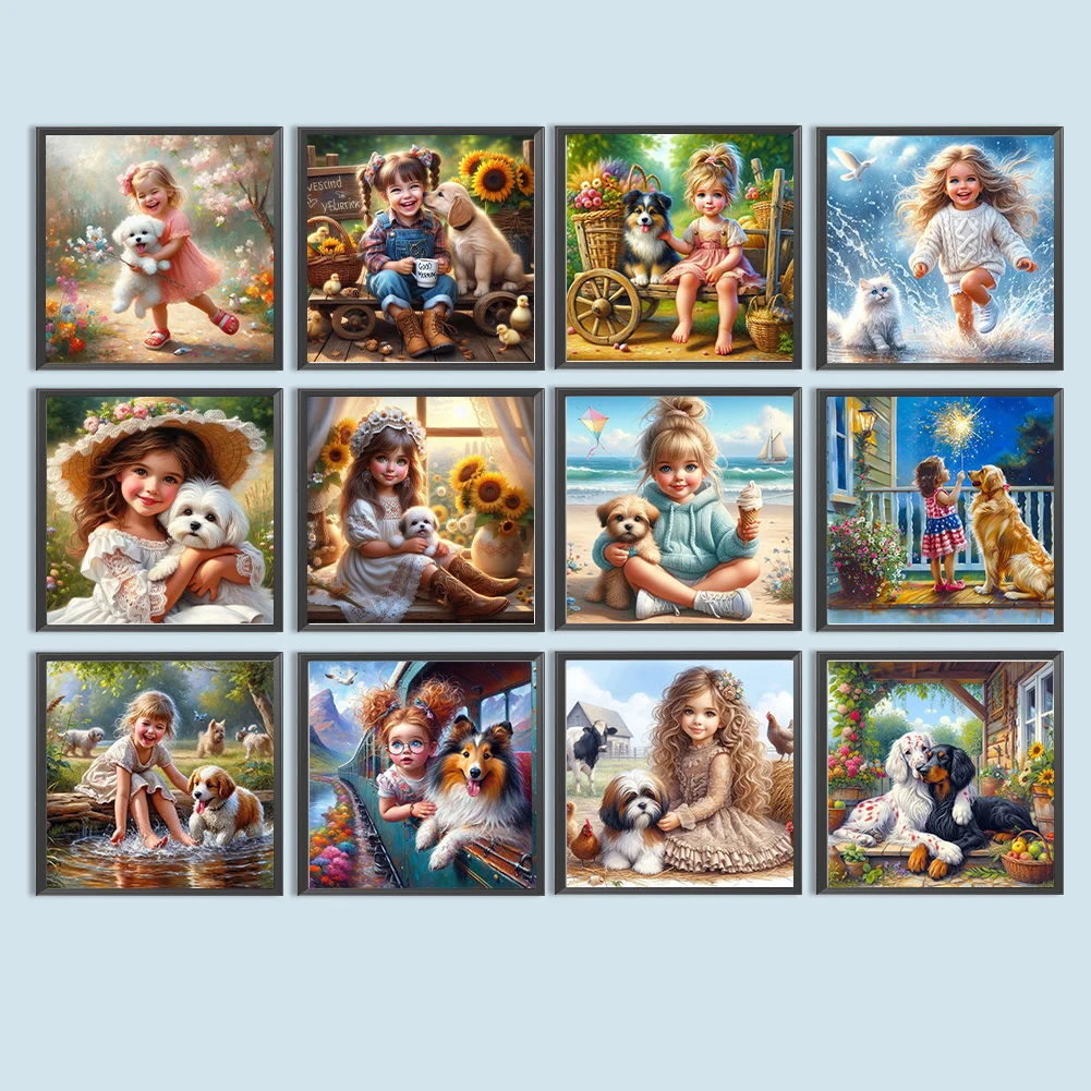 

Animal and Girl Full DIY 5D Round Drill Diamond Art Diamond Painting Diamond Dots Paintings Picture Arts Craft 40x40cm