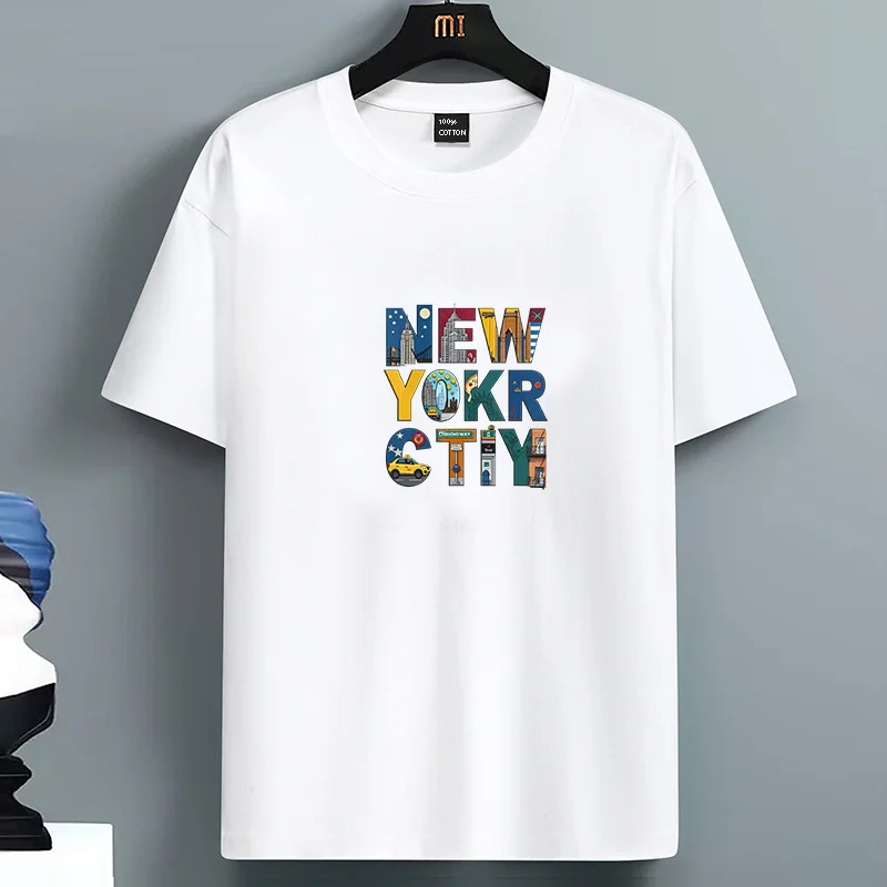 

New For Men's 100 Cotton Summer Loose Fit New Yokr Printed T-shirt Tops Cool Design Street Short Sleeve Top Tee Cotton Clothing