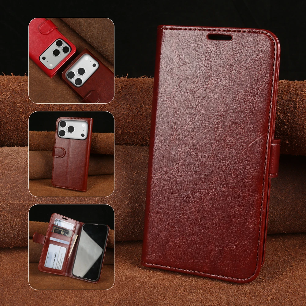 Mobile Phone Leather Case For iPhone 17 16 15 Pro Max 17e Air 16e 14 Plus 12 13 Mini Flip Cover Cases Shockproof Coque Funda Bag view 3