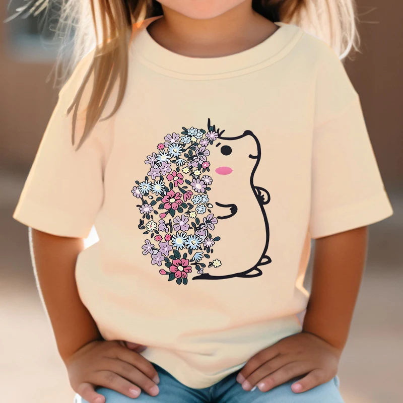 Cute Hedgehog Tshirt Kids Anime Y2K Tops Harajuku Fashion Hedgehog Flower Clothing Short Sleeve Cartoon Style  Boy Girl T-shirt