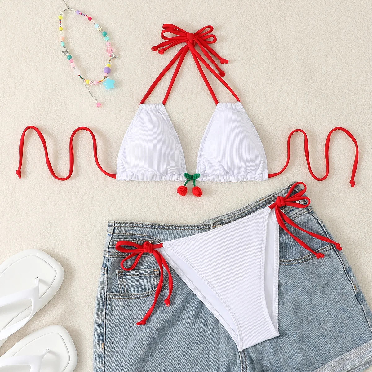 

New Sexy White Ribbed String Bikinis 2025 Swimsuits Women's Swimwear Female Beach Swim Wear Bathing Suits Brazilian Bikini Set