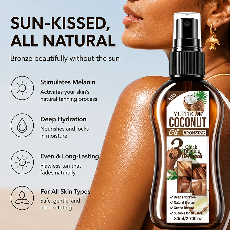 3 Seconds Coconut Bronzing Oil Spray Sunless Quick Tanning Mist Deep Hydrate Gentle Natural Bronze For All Skin Types 80ml
