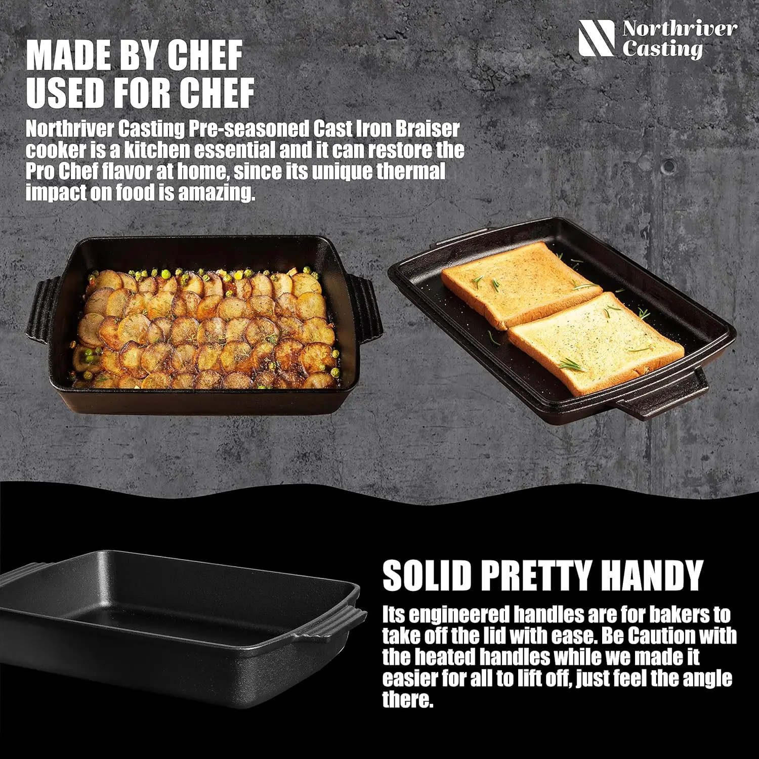 فرن هولندي من الحديد الزهر 2 في 1 مع غطاء مقلاة، طبق كسرول، مقلاة خبز مستطيلة، مجموعة أوعية صينية، 6QT، 9 بوصة × 13 بوصة #4