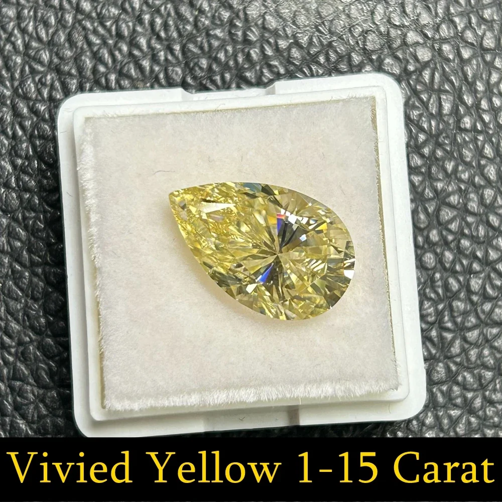 Meisidian Moissanite Stone, 1-10 Carat Crushed Pear Cut, Vivid Yellow Diamond, Moissanite Diamond