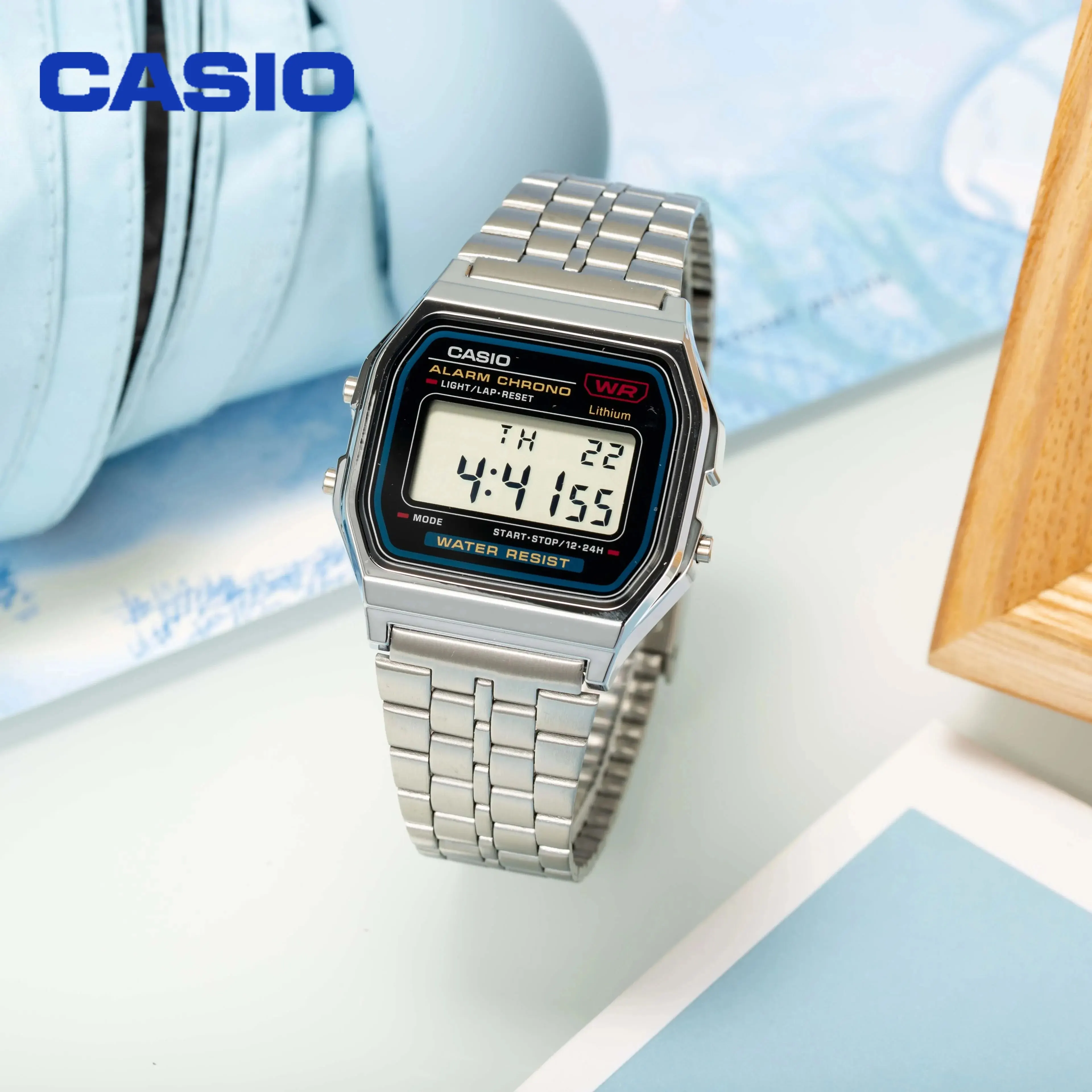 Casio Retro Digital Men\'s Watch Business Small Silver Gold Watch Series Small Square Watch Watch Multi-Functional Date Stopwatch