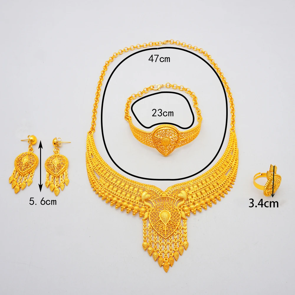 Dubai 24K Golden Plated Jewelry Set African Women's Banquet Wedding Necklace Set