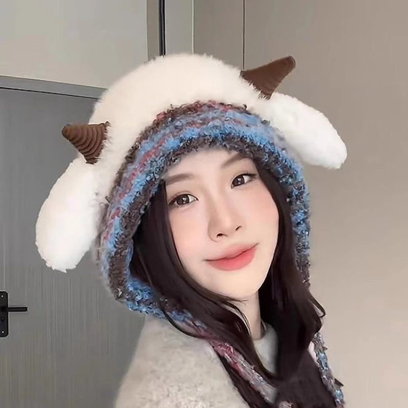 Kawaii الصوت المنشط لامب قبعة محشوة دافئ أفخم قبعة شتوية لطيف صرير الأذن قبعة أغطية الرأس للأطفال ارتداء اليومي الهدايا