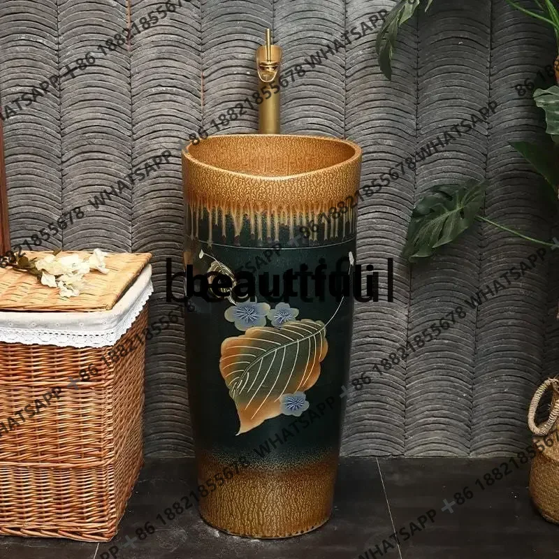 Retro courtyard balcony household column type integrated floor type hand washing pool basin