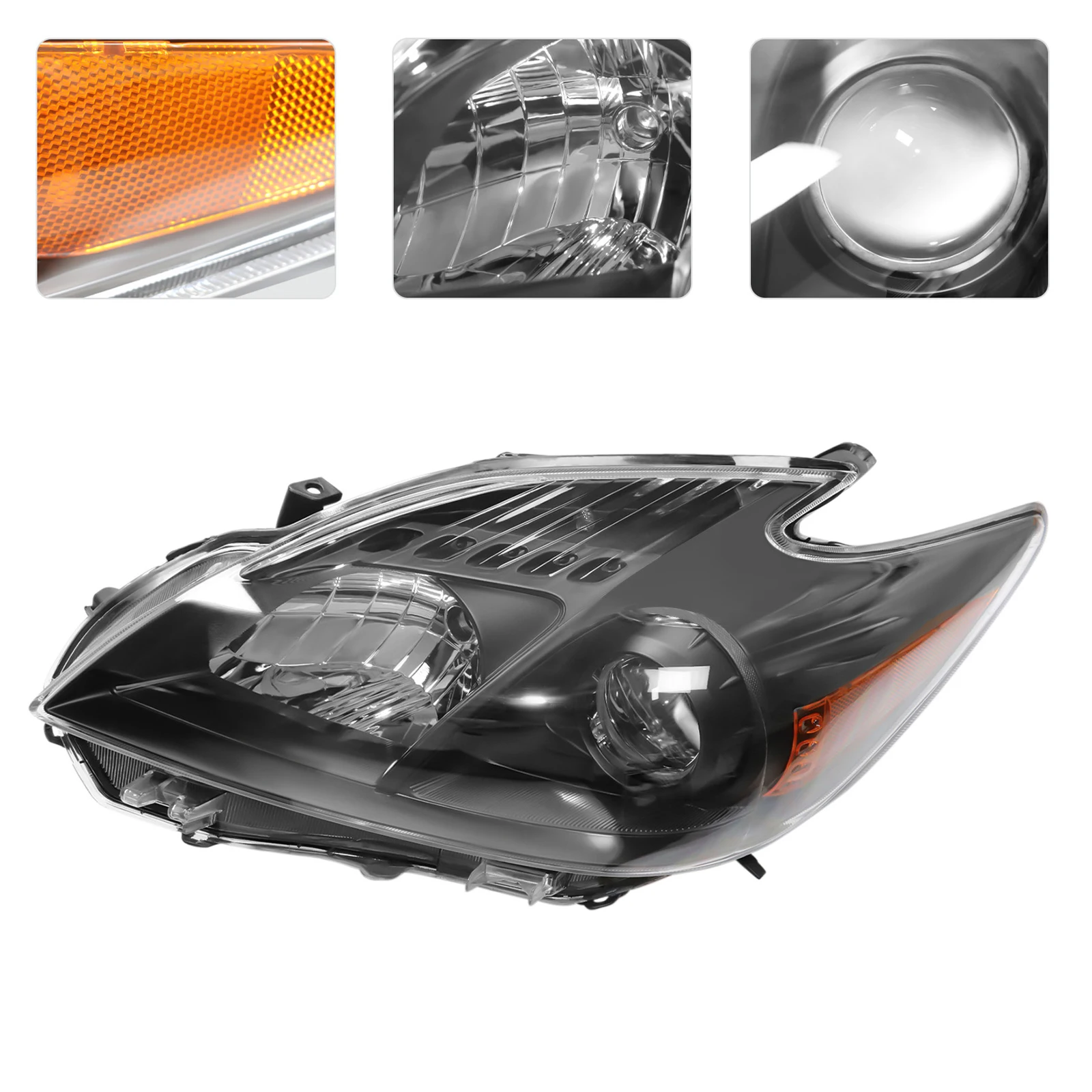 Conjunto de faro izquierdo negro compatible con Toyota Prius 2010-2011, faro de proyector de lado izquierdo negro de tipo halógeno duradero
