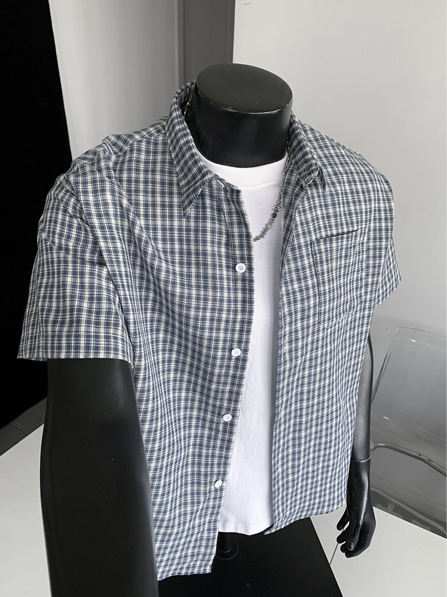 

American Retro Men's Loose Short Sleeve Plaid Shirt Spring Summer Casual Beachwear Breathable Non-iron Treatment Polyester Co...