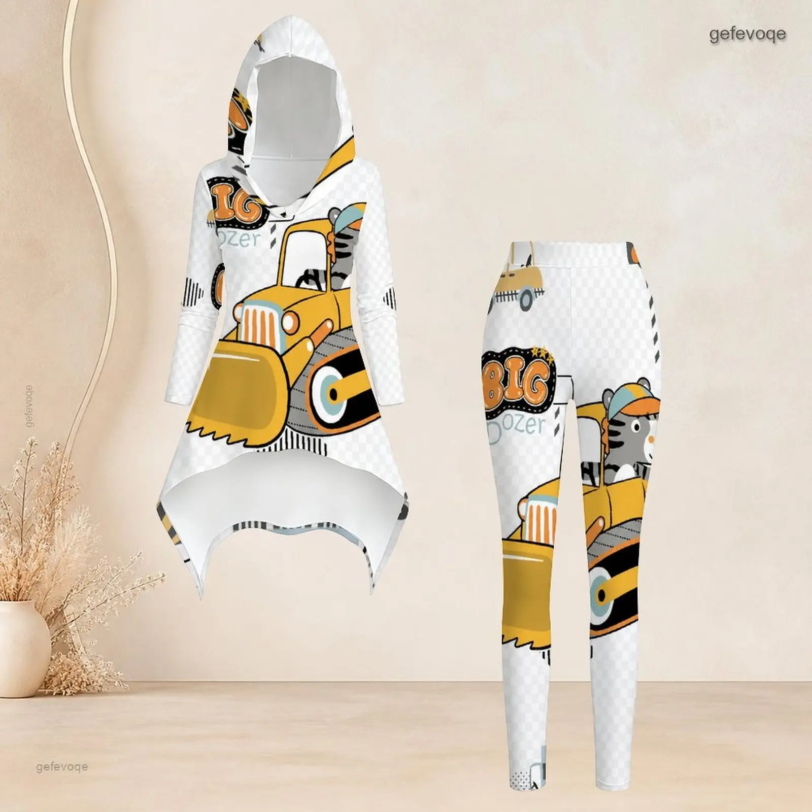 Fashion Women Casual 2 Piece Set Hooded Long Sleeve Hi Lo Asymmetrical Tunic Top Matching High Waist Slim Leggings T Daily Suit - view 4