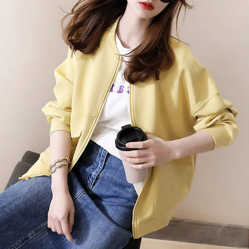 

Casual Women's Zipper Jaet Coat Cotton ket Decorated Loose Slimming Autumn Outerwear Faion Workwear Sle Long Sve