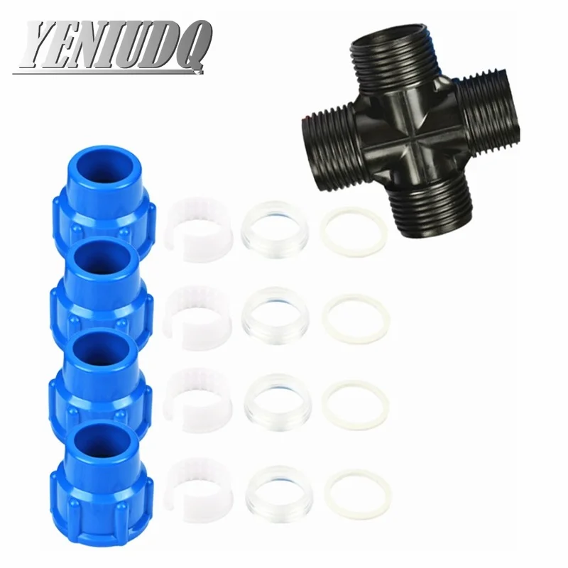 Plastic PE fittings quick Union Plastic fittings four-way union joint 20/25/32/40/50/63mm Tap Water Irrigation