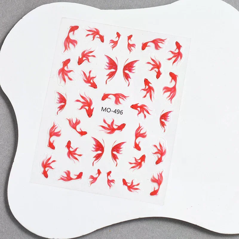 1 Blatt rote Goldfisch-Schmetterlings-Nagelkunst-Aufkleber, selbstklebende Abziehbilder, Dekorationen, Transfer-Charms, Zubehör