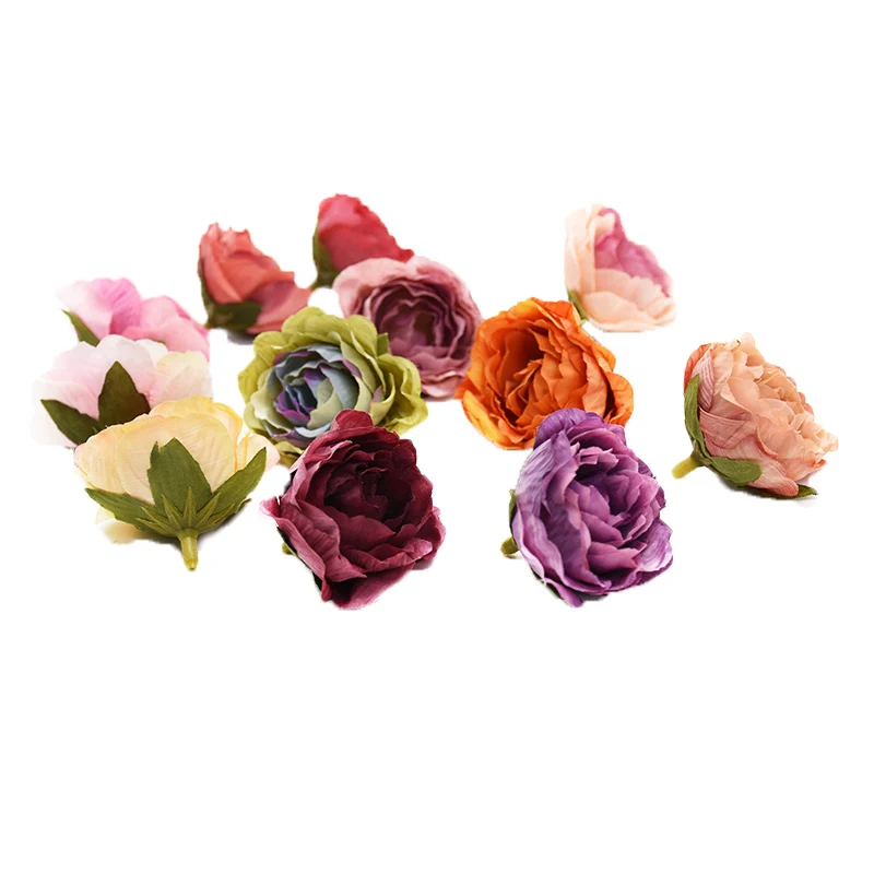 10Pcs 4Cm Artificial Flowers Rose Heads Home Decor Wedding Headdress Wrist Flower Candy Box Diy Scrapbooking Garland Accessories