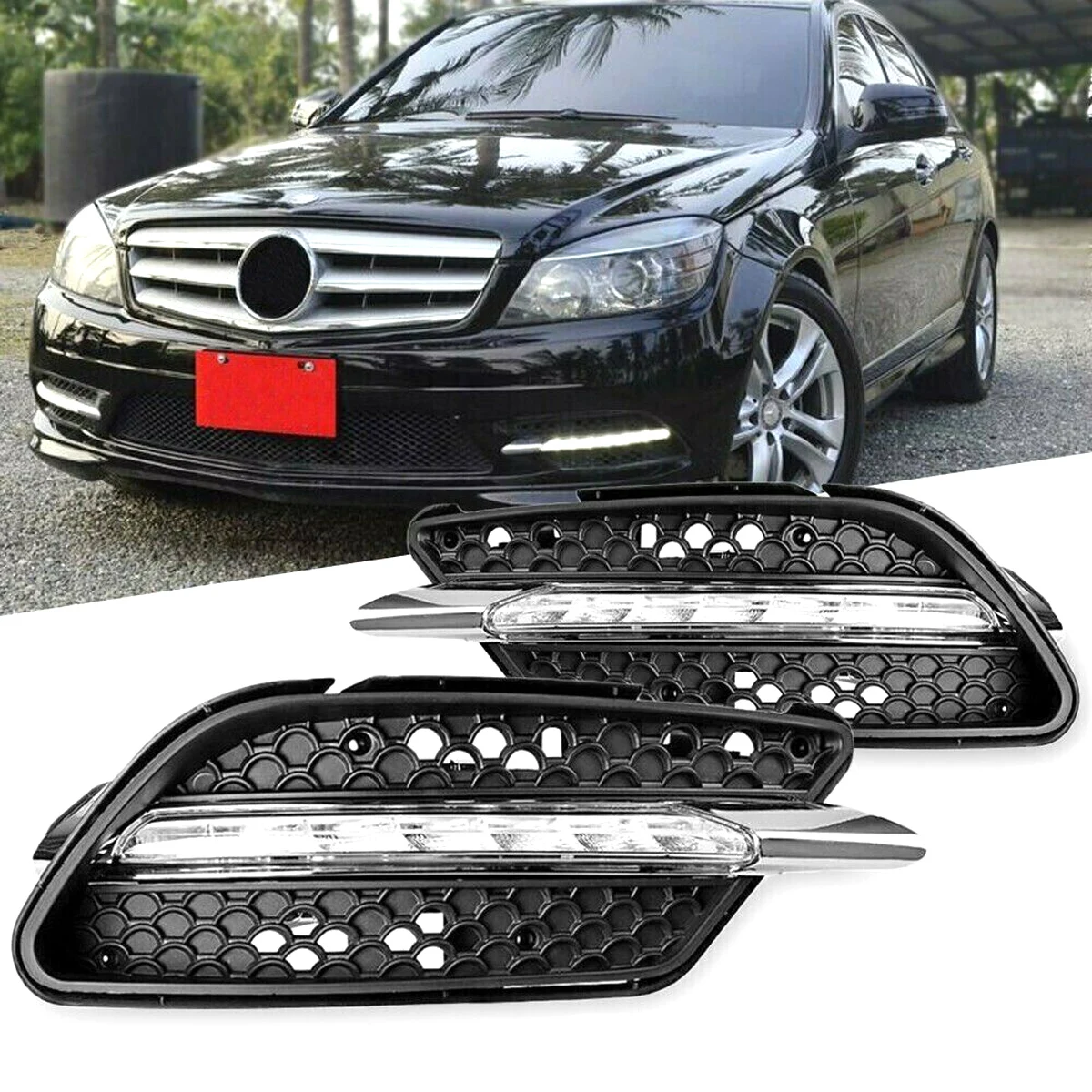 

Дневные ходовые огни для Mercedes Benz W204 C Class C300 AMG Sport 2007-2011, 2 шт.