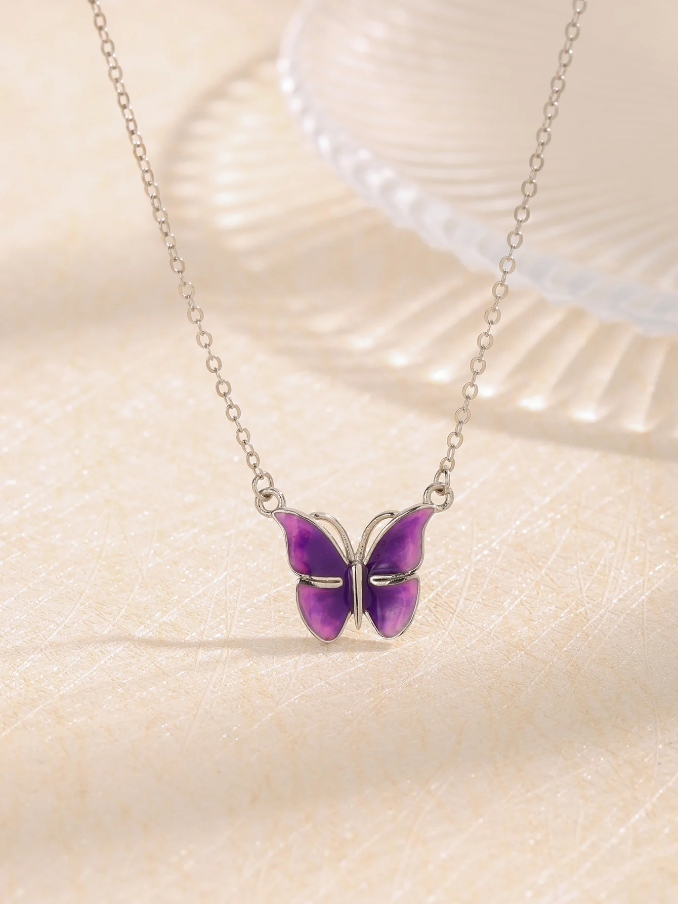 

Pure 925 Silver Drop Glue Butterfly Pendant Necklace Series 1 with Purple Color,Elegant Exquisite Style for Party or Dating Wear