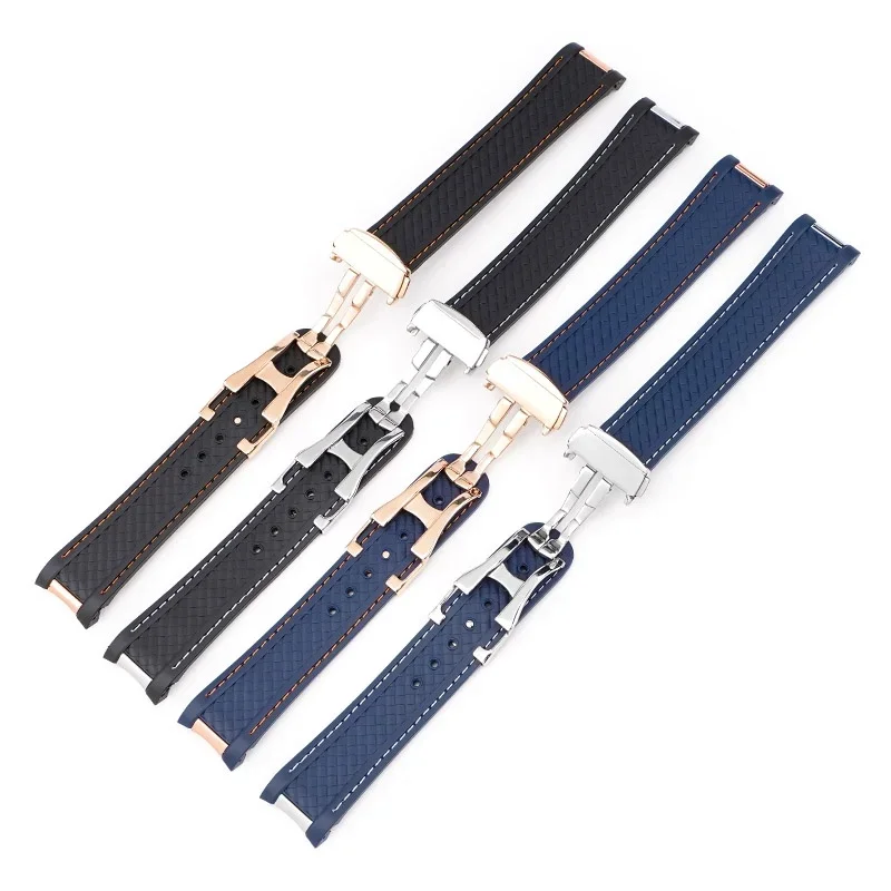 20mm Silicone Rubber Curved End Watch Strap for Omega Strap Seamaster 300 AQUA TERRA AT150 8900 Watch Band with Folding Buckle