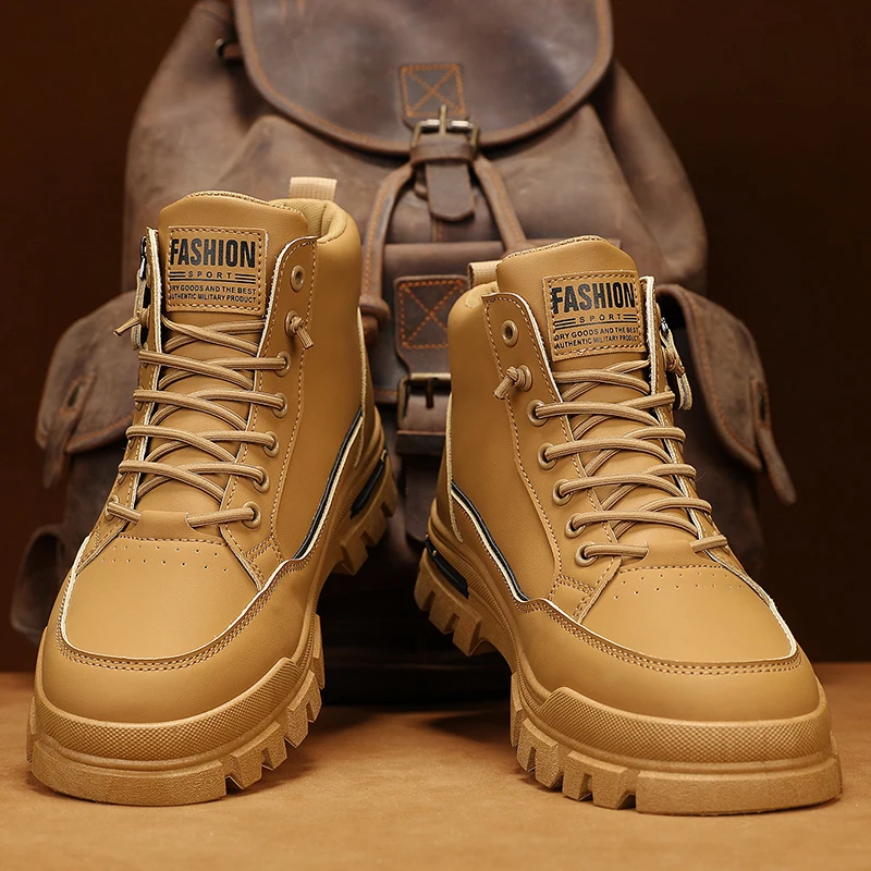 Spring and Autumn Stylish Wear-Resistant Comfortable High-Top Boots Korean Style Versatile Men's Boots Thickened Lightweight Casual Shoes Trendy Outdoor Men's Shoes Ld883