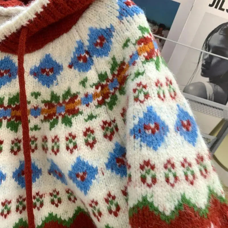 

Женская одежда, осенне-зимний свитер, свободное красное пальто с капюшоном, новый кардиган с длинными рукавами, модный теплый трикотаж, базовый слой