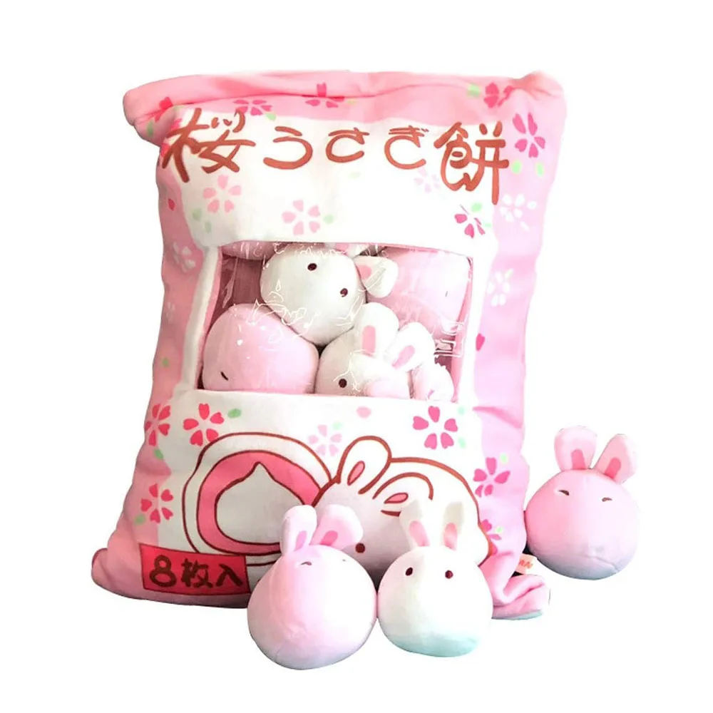 Cartoon Ramen Puff Cookie Bag Bubble Tea Plush Pillow Stuffed Kawaii Animals Axolotl Yellow Duck Bat Bunny Small Balls Candy Bag