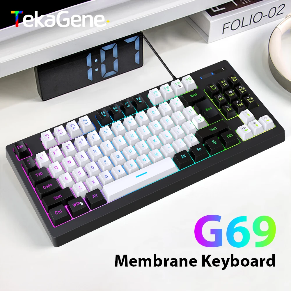 Membrane Keyboard For Desktop Computer Laptop Notebook PC Wired Gaming Keyboard 87 Keys RGB Office Game MechanicalFeel Keyboards