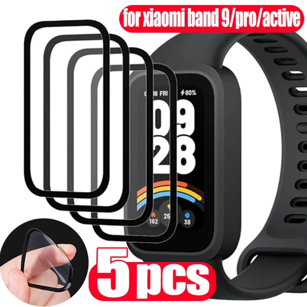 5/1Pcs for Xiaomi Band 9/9 Pro/9 Active Screen Protectors Full Cover Soft Not Glass HD Protective Film Curved Watch Protection