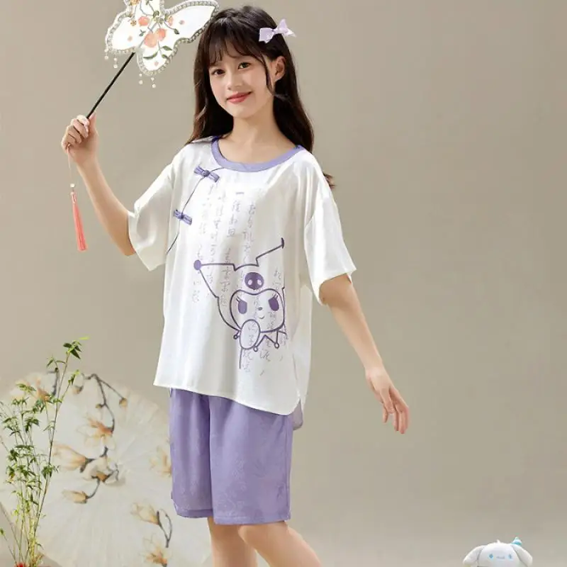 Sanrio Girls Pajamas, Pajamas, Summer New Short-Sleeved Cute Set, Summer Home Clothes, Cartoon Kuromi My Melody Clothing Gifts