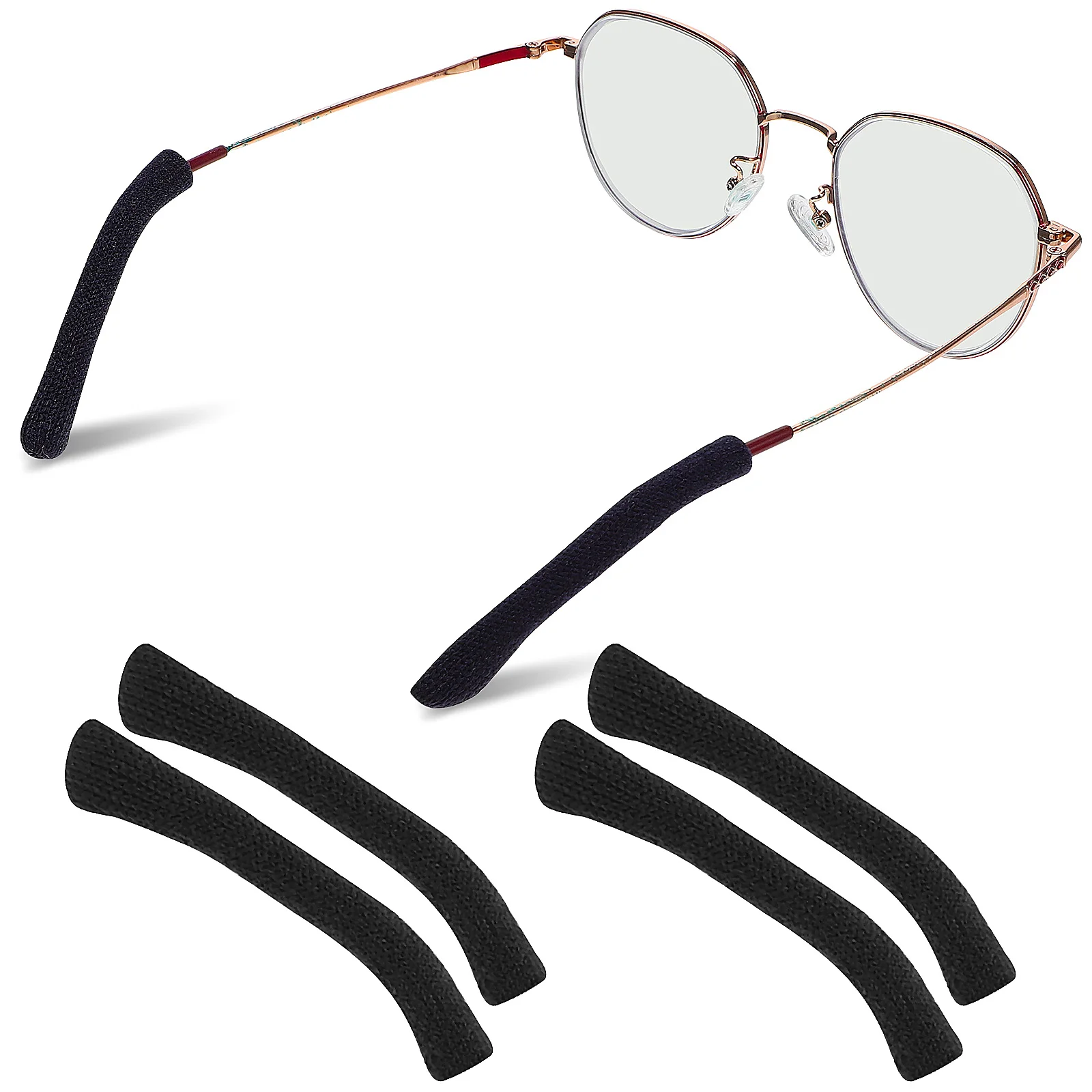 

2 Pairs Knitted Glasses Temple Tip Sleeves Black Anti Slip Eyeglass Ear Cushions Eyeglasses Pads Retainers for Grips behind The