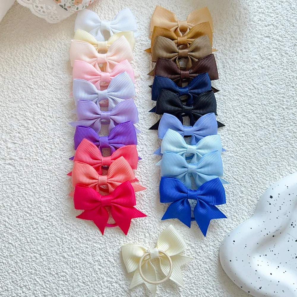

20Pcs Solid Color Silk Ribbon Hair Ties Elasticity Hair Bands For Babies Cute Bowknot Design Children's Accessories Girls Gift