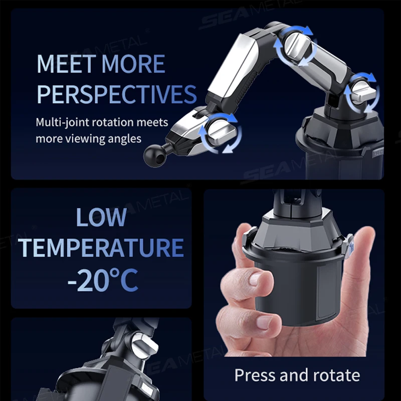 SEAMETAL Car Phone Mount on Cup Holder 6.5-9.5CM Adjustable Base Tablet/Phone Holder 360-Degree Flexible Rotation Phone Stand