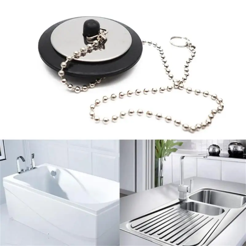 Rubber Choke Bathtub Drain Stopper with Chain Bath Plug Drain Tub Stopper for Home and Hotel