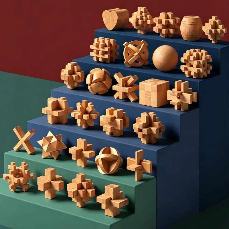 Variety Wooden Puzzle Brain Teasers IQ Challenge Removing Assembling Luban Lock For Adults Kids Problem Solve Educational Toys
