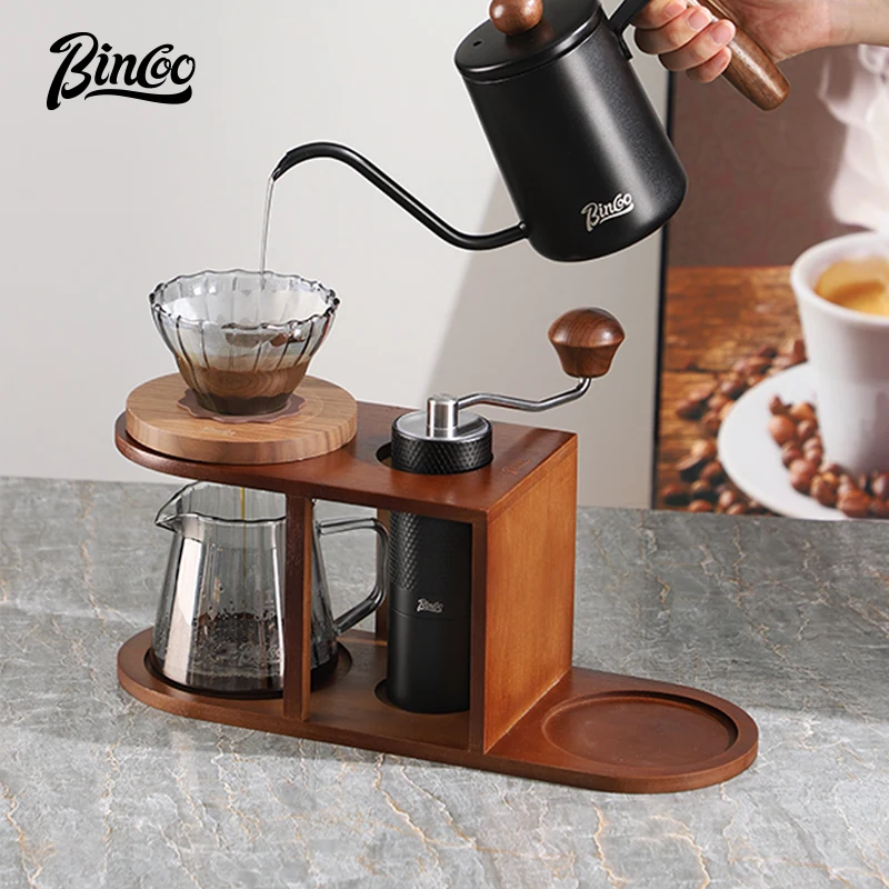 Bincoo Hand made Coffee Maker Set, Filter Cup, Portable Home Storage, Filter Cup, Wooden Bracket, Hand cranked Bean Grinding Cof