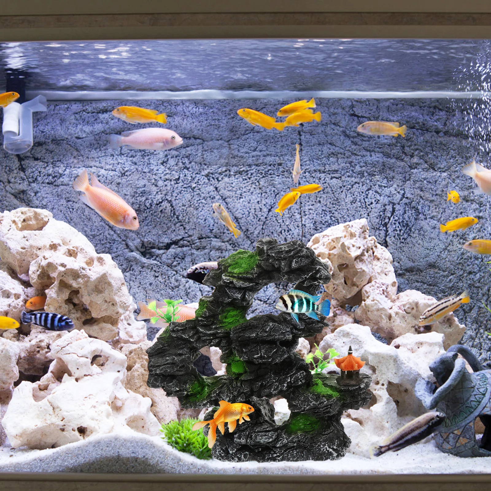 حوض السمك خزان الأسماك الجنينة حجر الديكور تصميم واقعي حوض السمك المناظر الطبيعية زخرفة الديكور خزان الأسماك زخرفة