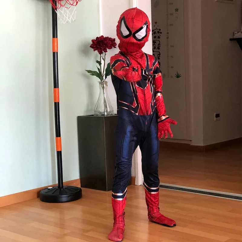 MARVEL/Детские костюмы Человека-паука для мальчиков, железные костюмы, детские боди из спандекса для косплея с накидкой, подарок на Рождество и день рождения