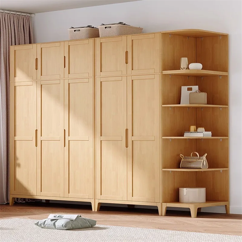 Nordic solid wood wardrobe 234 doors wooden locker storage swing door small apartment rental house household wardrobe