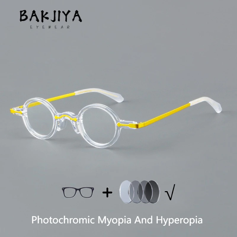 

2025 маленькая круглая оправа из ацетата титана, фотохромные очки по рецепту, винтажная оправа для мужчин и женщин, дизайнерская близорукость и дальнозоркость