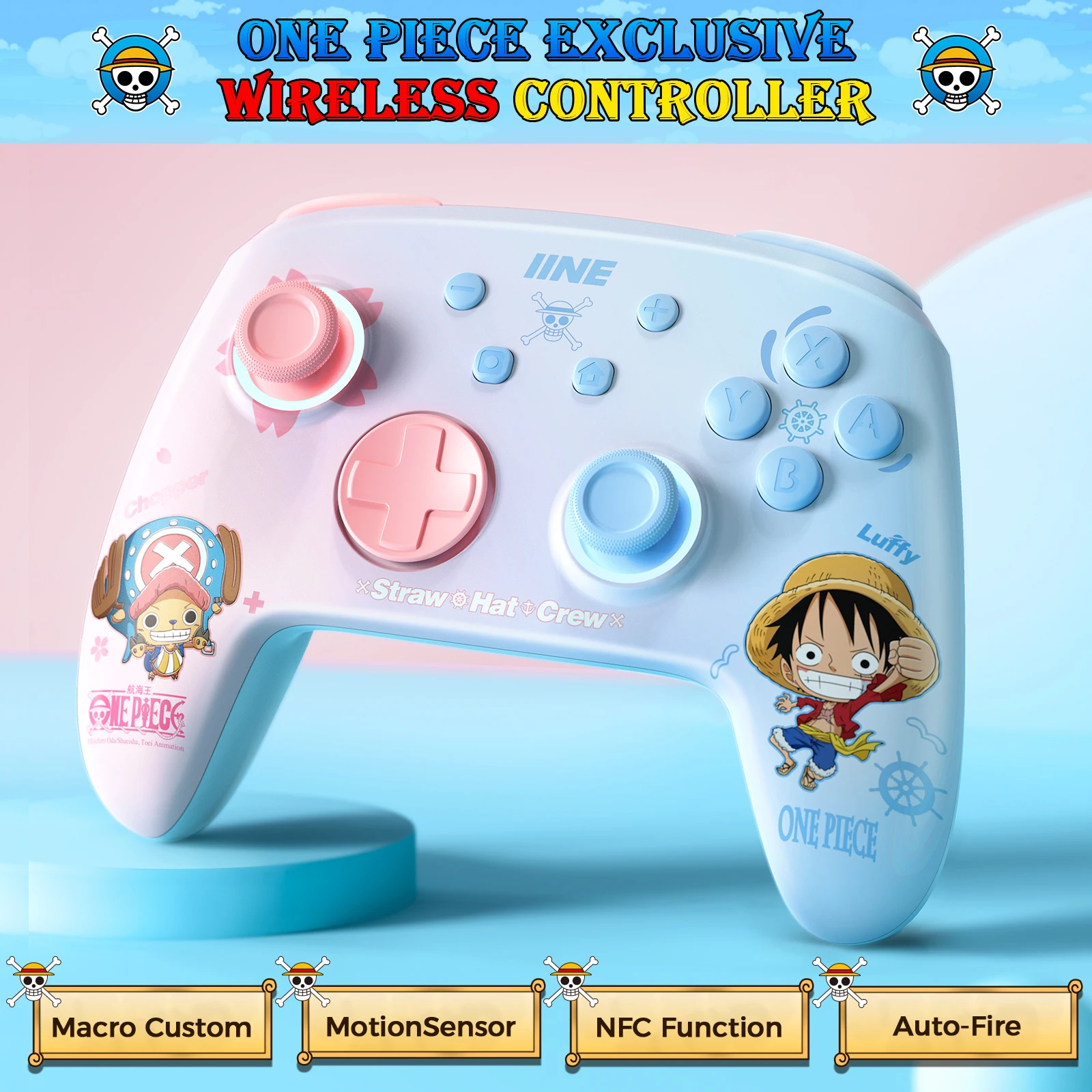 IINE Cartoon Design Wireless Pro Controller Wake up Macro Turbo Function RGB Lihting Compatible with Nitendo Switch