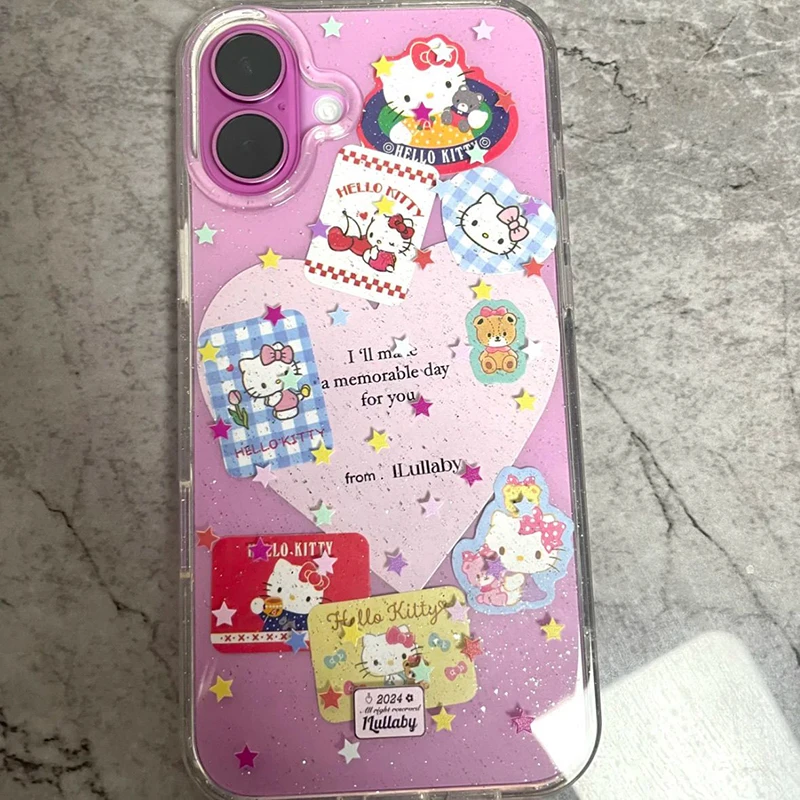 New Sanrio Kawaii Anime Hello Kitty Anti-Fall Mobile Phone Case Cute Sweet Iphone 16 Cartoon Iphone Case Lovely Gifts for Girls