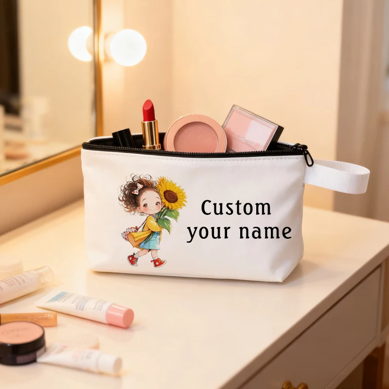 

Custom Name Small Cosmetic Bag Organizers Cute Ggirl Pattern Pencil Cases Stationery Makeup Bag Travel Practical Accessories