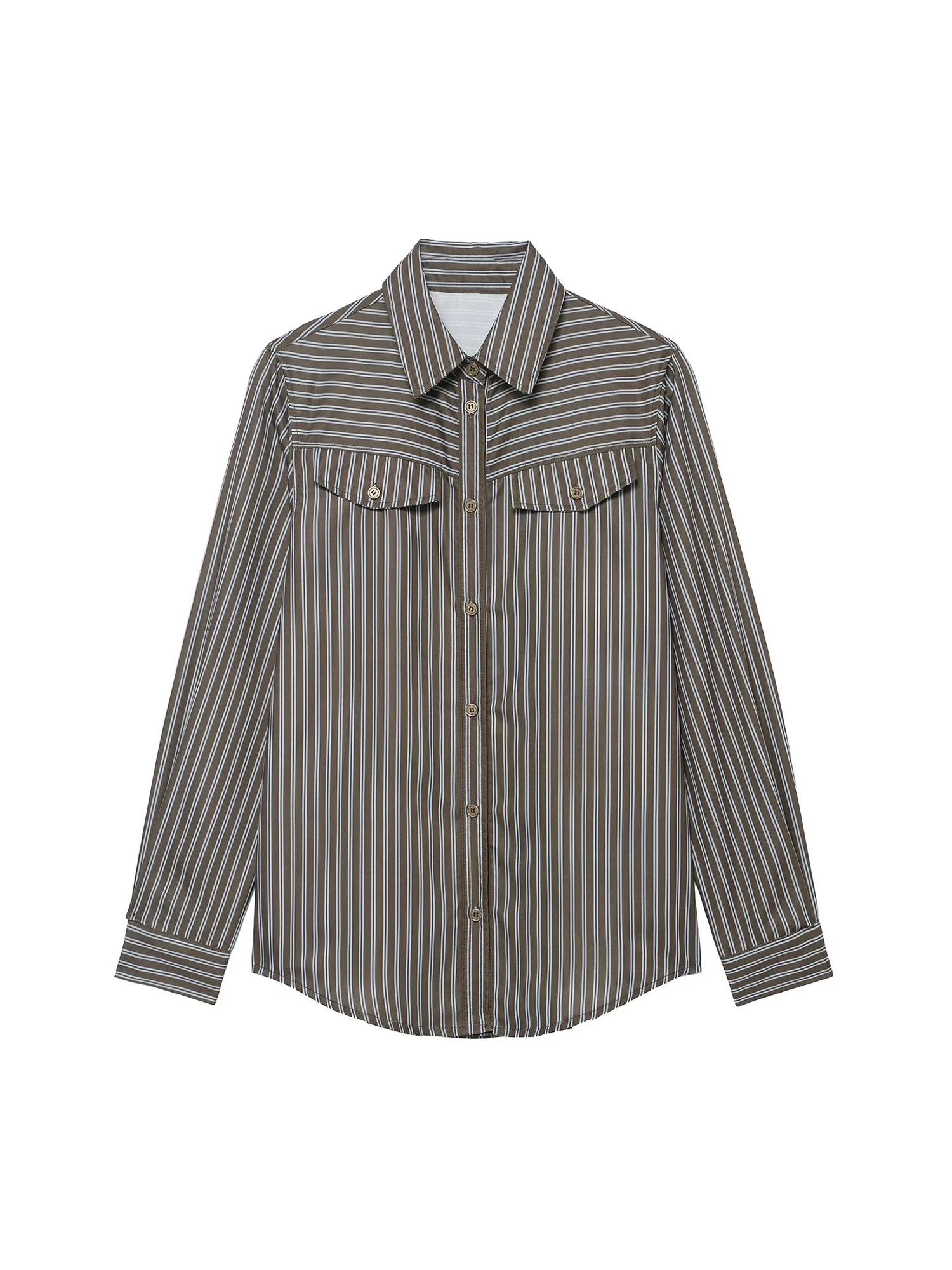 

Женские коричневые рубашки в полоску, блузки, винтажные 2000-х годов, эстетичная рубашка-поло большого размера с длинными рукавами, модная одежда, осень-весна