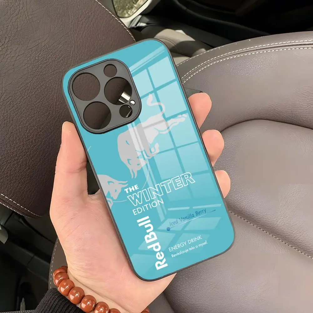 R-rouge b-bulls pour IPhone 15 Pro Max 14 Pro 12 16 11 13 Mini X XR XS 8 7 Plus SE couverture arrière en verre