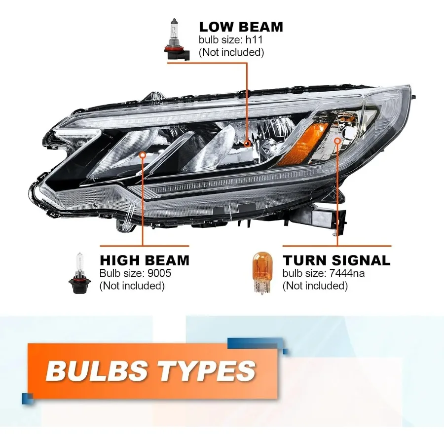 مجموعة المصابيح الأمامية مصممة لسيارة Honda CRV لعام 2015 و2016 مع مصابيح هالوجين وأضواء نهارية LED تكوين عدسة شفافة #2