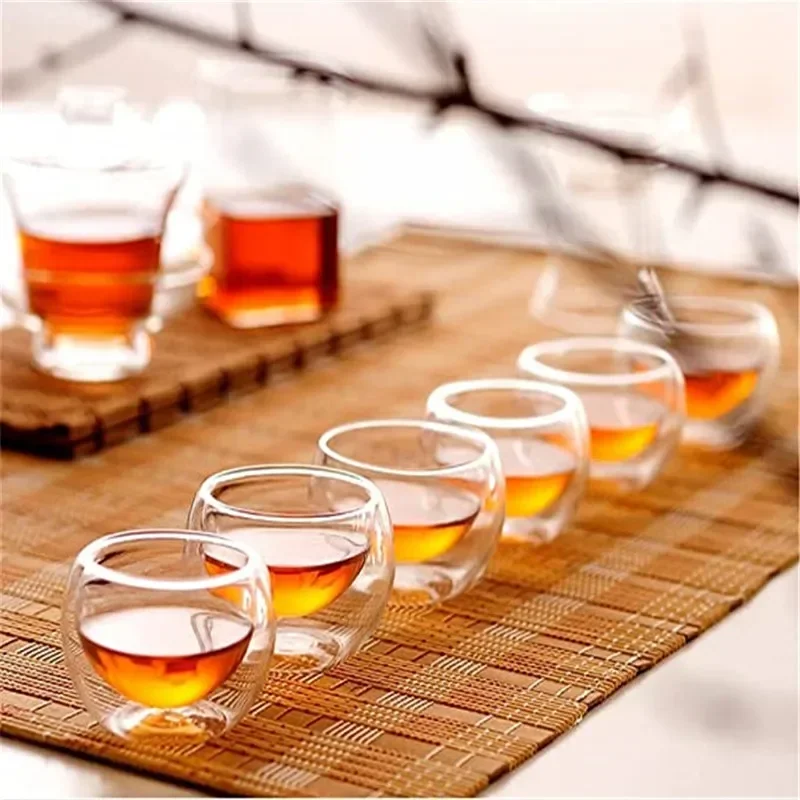 

50ml Double Wall Glass Transparent Handmade Heat Resistant Beer Tea Drink Kungfu Teacup MINI Whisky Cup Espresso Coffee Cups