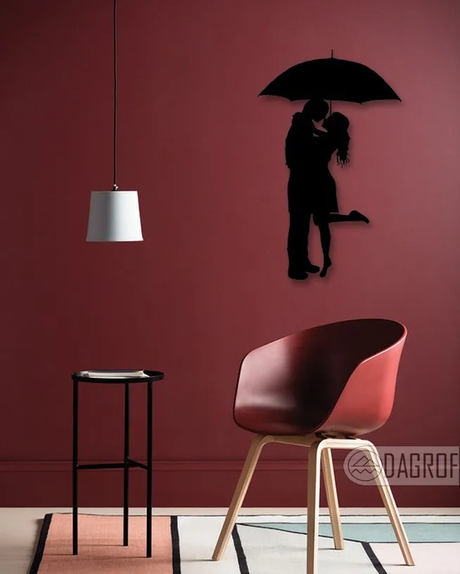 Romantic Couple In The Rain Designed Wall Decorative Metal Wall Art Black Wall Décor,Living Room, Bedroom, kitchen, Bathroom In