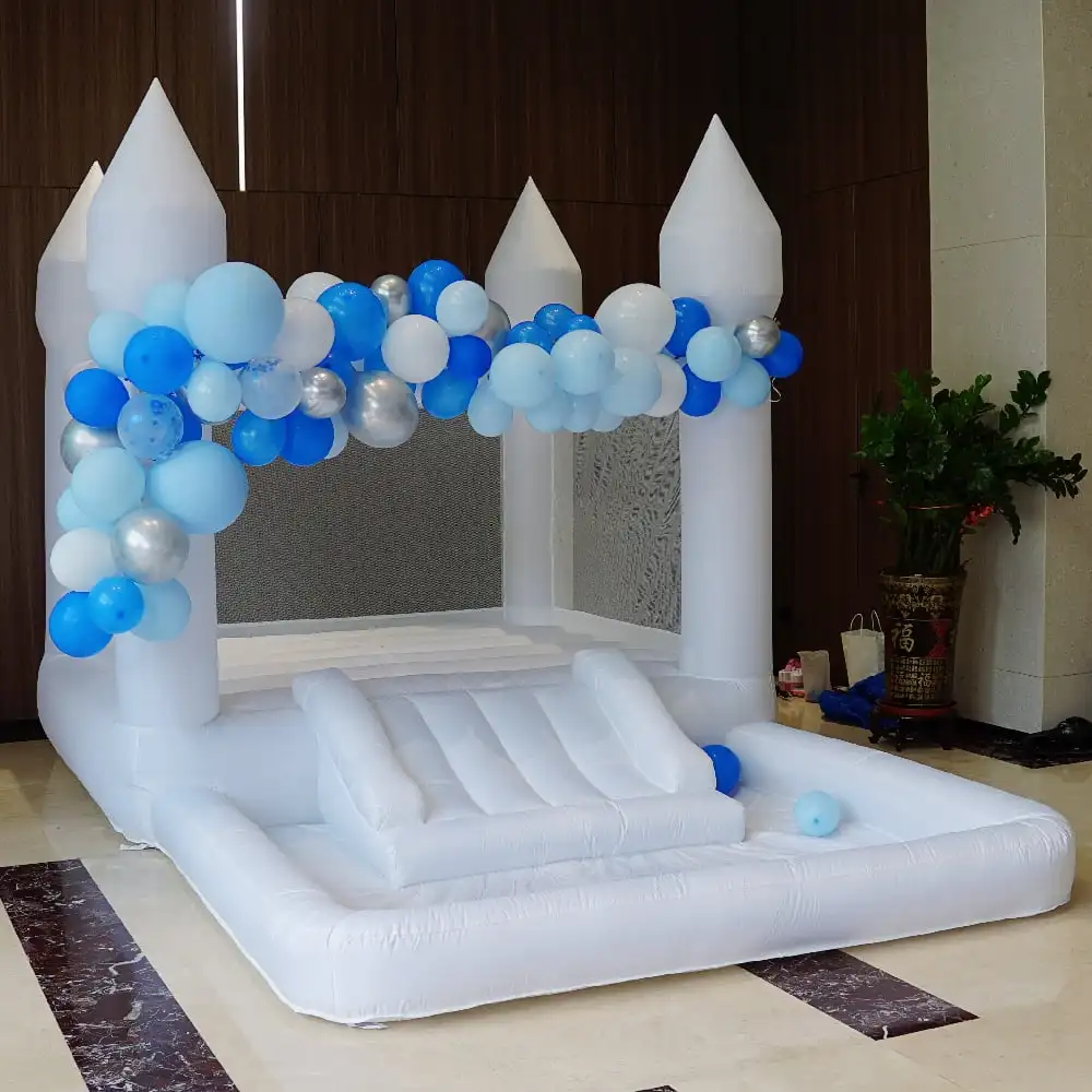 4M White Bounce House with Slide and Ball Pit, Multifunctional Inflatable Bouncer Oxford jumping castle kids birthday gift