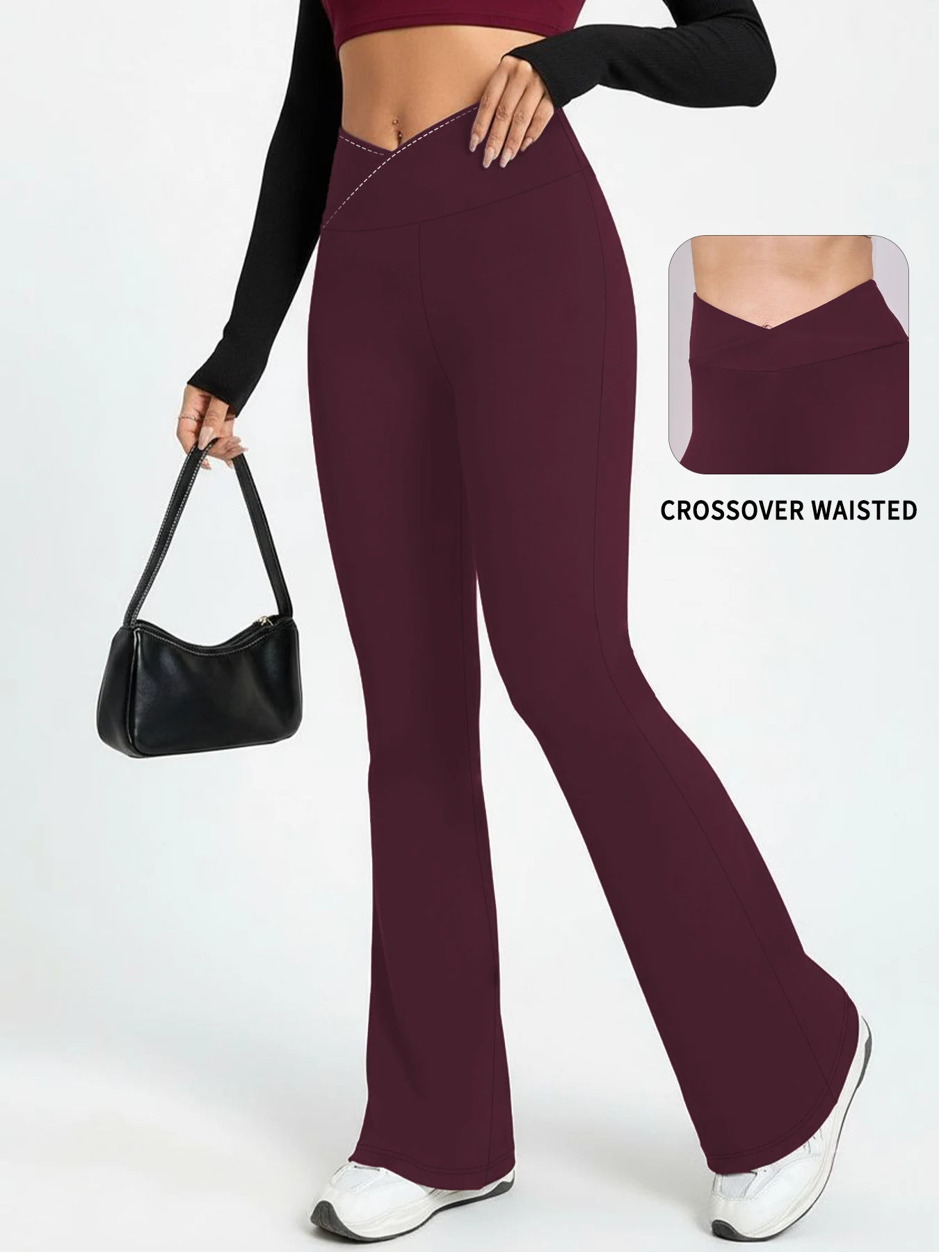 Women's Super Soft Crossover High Waisted Flare Leggings. Tummy Control Yoga Bootleg Bell Bottoms